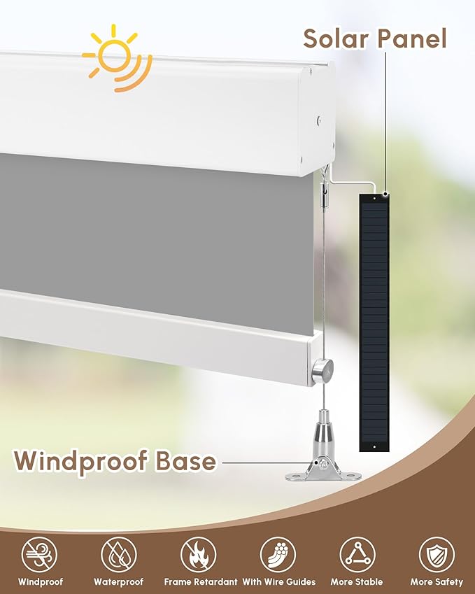 Kincmo Motorized Outdoor Shades for Patio Porch, Custom Outdoor Motorized Blinds with Remote, Waterproof & Windproof Patio Shades Work with Apple Home,Alexa,Google (0% Openness Grey)