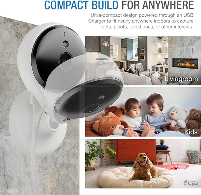 Smart Security Camera Indoor Plug-in Wired, 2 Pack 1080p IP/WiFi Cam for Home Pet Elder Video Monitoring, Two-Way Audio + Phone App, Motion Detection, Compatible with Alexa (White)