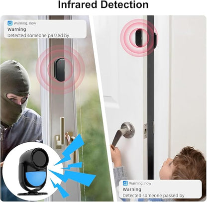 125dB WiFi PIR Motion Sensor Alarm Indoor, with Wireless DIY Smart Door/Window Alarm for Home Security with Phone APP Alert 4 Pieces-Kit, for Driveway, Shed, Home, Van, Shop