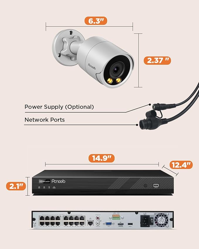 16 Channel Security Camera System for Business, 4K 16CH PoE NVR 4TB HDD,16x 5MP Wired IP PoE Cameras Outdoor, Smart Color Night Vision, Human Vehicle Detection, Built-in microphone,PB38F1616-5M