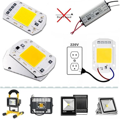 Indoor Lighting, Pack of 10, LED COB Chip Lamp AC110V 10W/20W/30W/50W Smart IC No Need Driver DIY Flood Light Outdoor Chip Lamp(Cold White,50W)