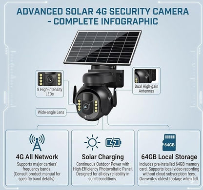 4K 8MP 4G LTE Cellular Security Camera, Outdoor Wireless Camera with Integrated SIM, Night Vision, Two-Way Audio, PIR Motion Detection, IP66 Weatherproof, SD Card Playback.