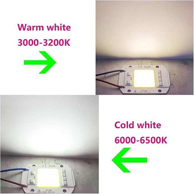 10Pcs 220V LED chip 20W 30W 50W COB chip Smart IC No Driver Required LED lamp Beads for floodlight Spotlight DIY Lighting(Warm White 220V,50W)