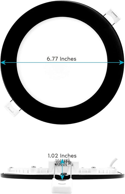 LUXRITE 6 Inch Ultra Thin LED Recessed Light with J-Box, 12W, 5 Color Options 2700K | 3000K | 3500K | 4000K | 5000K, Dimmable Wafer Light, 1000 Lumens, Black Trim, Energy Star, IC Rated