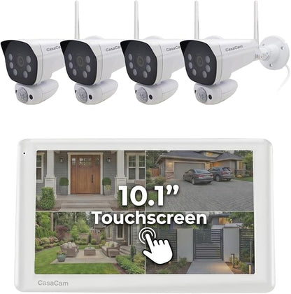 CasaCam GuardianCam Pro | 2K Wireless Security Camera System, 10.1” Touchscreen Monitor & 4 Indoor/Outdoor Cameras | No Monthly Fees, AI Motion Detection, 2-Way Audio, 64GB SD Card Included, VS6104-64