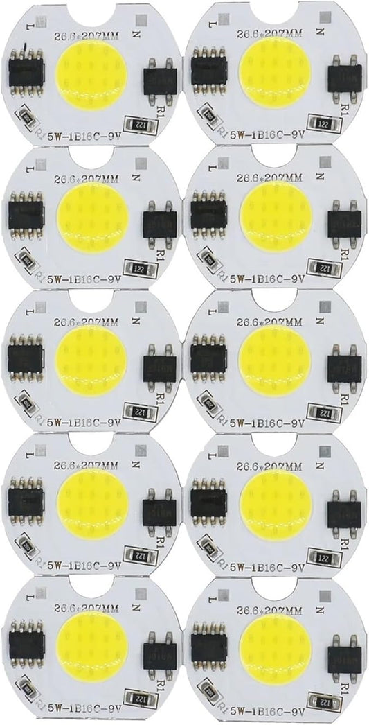 10pcs LED COB Lamp Bead 5W 9V COB Chip 220V Smart IC No Need Driver DIY Flood Light Led Bulb Spotlight Outdoor Chip Lamp(Coldwhite)