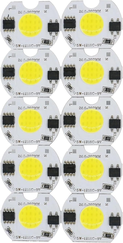 10pcs LED COB Lamp Bead 5W 9V COB Chip 220V Smart IC No Need Driver DIY Flood Light Led Bulb Spotlight Outdoor Chip Lamp(Coldwhite)