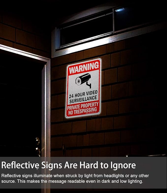 No Trespassing & Warning Signs - 2 Pack 10 x 7 Inch Reflective Aluminum, UV & Weather Resistant, Easy to Mount