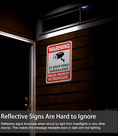 No Trespassing & Warning Signs - 2 Pack 10 x 7 Inch Reflective Aluminum, UV & Weather Resistant, Easy to Mount