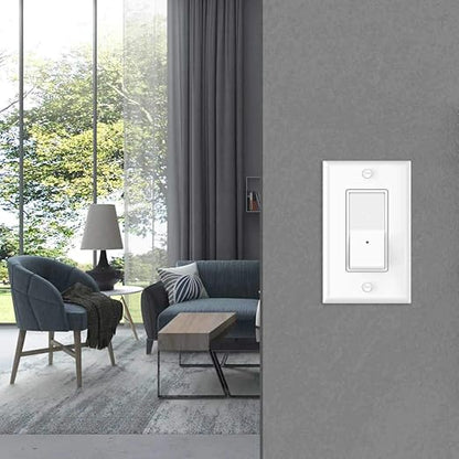 2 Pack Illuminated Light Switch,Paddle Rocker Wall Switch with LED Night Light, Automatic On/Off Sensor, Single Pole, 15Amp 120/277Volt, White