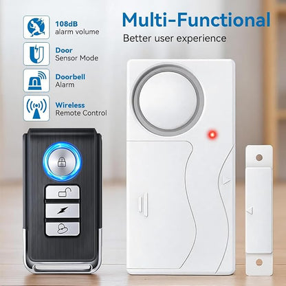 Door Chimes When Door Opens, 110dB Door Security Devices with Remote, Door Sensor, Door Alarms for Kids Safety, House Garage, Apartment, Store