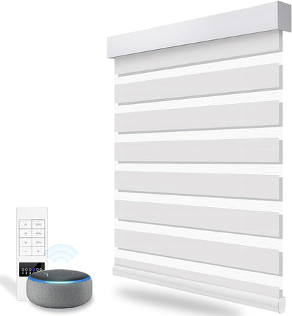ACMEART Motorized Zebra Blinds,Smart APP & Remote Control Light Filtering Zebra Shades,Compatible with Alexa,Custom Size Electric Window Blinds for Home Office (Pure White)