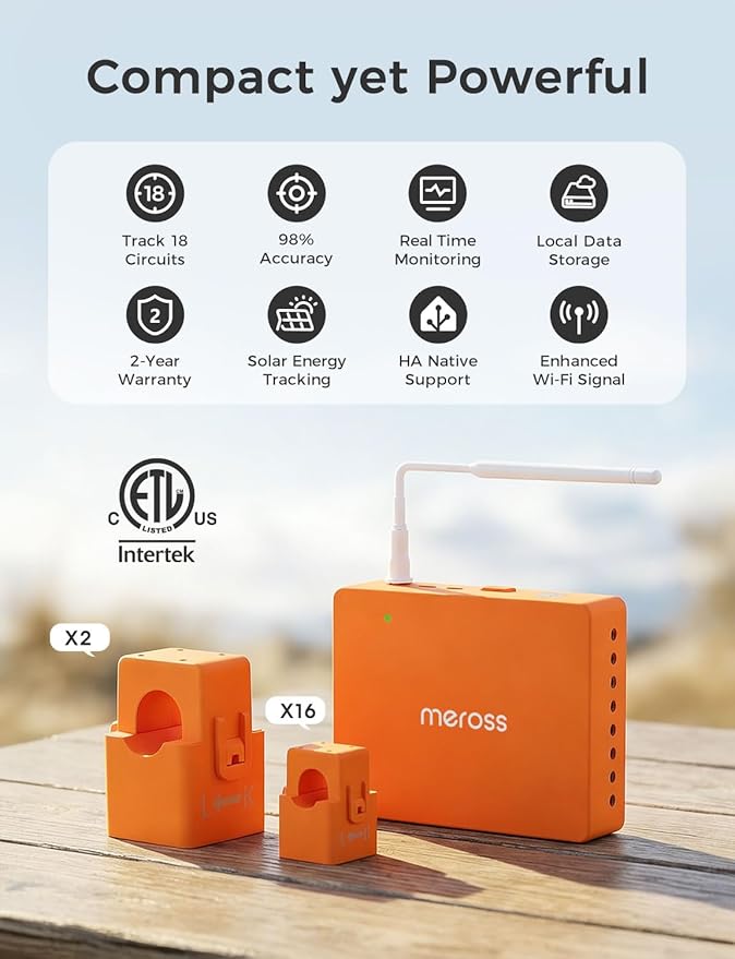 Meross Smart Energy Consumption Monitor with 18 Circuit Monitoring, Electricity Usage Monitor, Real-Time Power Usage Monitor, Home Assistant Support, Smart Alerts, No Subscriptions, 2-Year Warranty