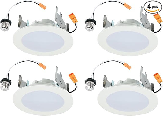HALO HLBT 4 Pack 4 in LED Recessed Lights Slim Trim Retrofit Selectable Color Temperature 2700K, 3000K, 3500K, 4000K, 5000K Dimmable Indoor Outdoor Wet Location HLBT407FS5-4pk