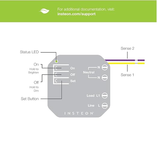 Insteon Micro Dimmer Adaptor, Hidden Install Smart Dimmer Switch - 2442-222 | 50W Dimmable LED or 200W Incandescent, Installs Inside Fixture or Behind Any Existing Switch, Hub Required for Alexa & Google