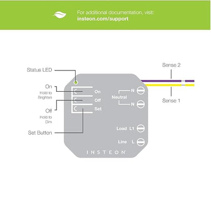 Insteon Micro Dimmer Adaptor, Hidden Install Smart Dimmer Switch - 2442-222 | 50W Dimmable LED or 200W Incandescent, Installs Inside Fixture or Behind Any Existing Switch, Hub Required for Alexa & Google