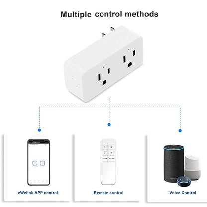 Ewelink 16a WiFi Smart Plug, App Remote Control Timer Outlet Power Socket with 2.4Ghz Transmitter, 2-in-1 Compact Design, Compatible with Alexa,Google Home, SmartThings