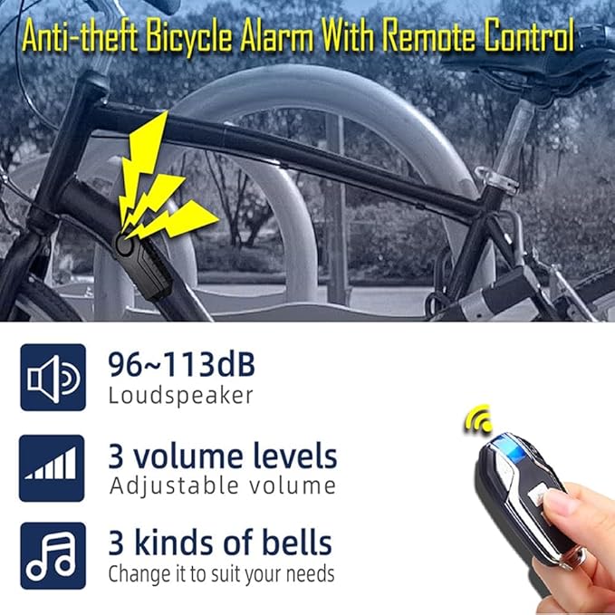 AIJING 113db Bike Alarm with Remote, Loud Anti Theft Alarm for Bicycle Golf Car, IP65 Waterproof Vibration Sensor Alarm System, Wireless Siren for E-Bike, Motorcycle,Trailer, Mailbox, Scooter (A1)