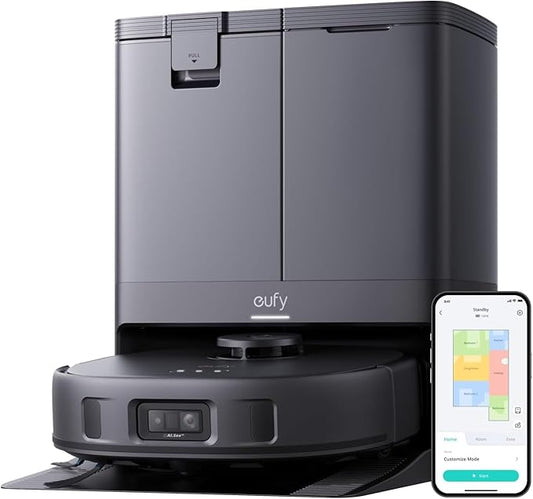 eufy Certified Like-New X10 Pro Omni Robot Vacuum and Mop Combo, 8,000 Pa Suction, Dual Mops with 12 mm Auto-Lift and Carpet Detection, Auto Mop Washing, Auto Drying, Self-Emptying(Renewed)
