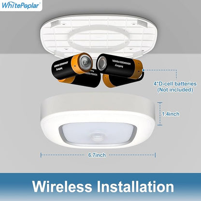 Battery Powered Motion Sensor Light Indoor with Remote, 300LM Dimmable Battery Operated Ceiling Light, 3000K&6000K Color Changeable Wireless Ceiling Light For Closets Shower Living Room Hallway Porch