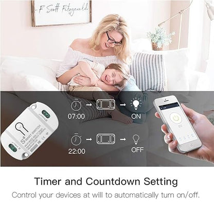 10A KR2201WB Wi-Fi Wireless Smart Basic Switch for Smart Home Smart Life APP Compatible with Alexa & Google Home Assistant No Hub Required Support DIY Module (5-Pcs)