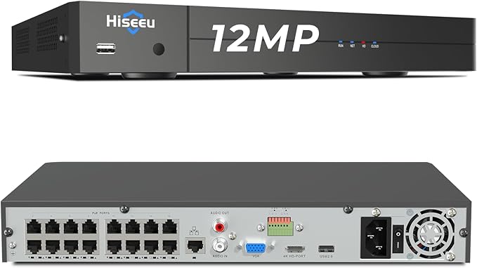 Hiseeu 12MP 16CH PoE NVR Network Video Recorder for Home Security Camera System, Work with 12MP/8MP/5MP/4MP/3MP/1080P PoE Security Camera, Motion Detect,24/7 Recording, Smart Playback, No Hard Drive
