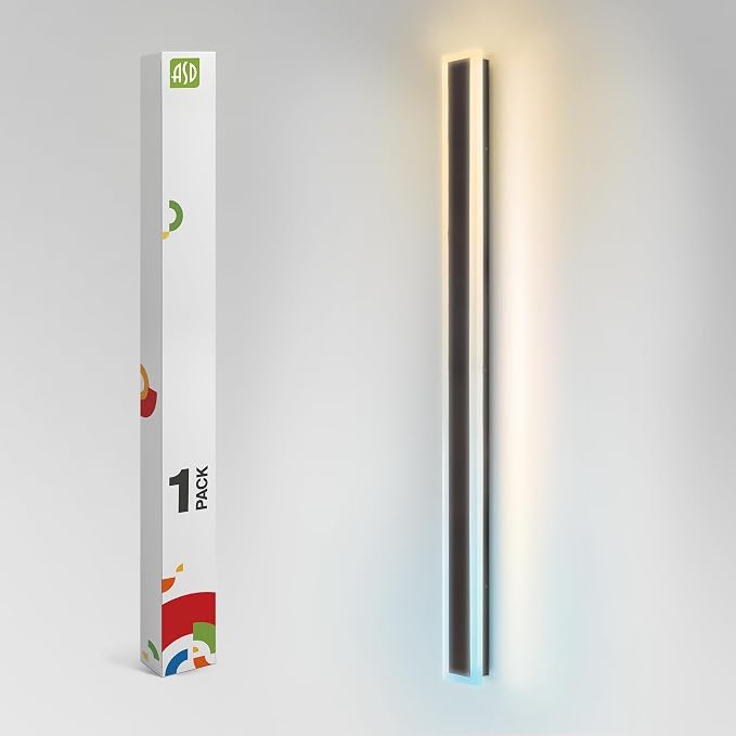 ASD LED 72" Long Wall Mount Light Fixture, Outdoor & Indoor Linear Sconce | 3CCT, Dimmable, Waterproof, Anti-Rust, ETL Listed | 40W 3570LM 3000-5000K 100-277V | Exterior Porch Lighting | Black