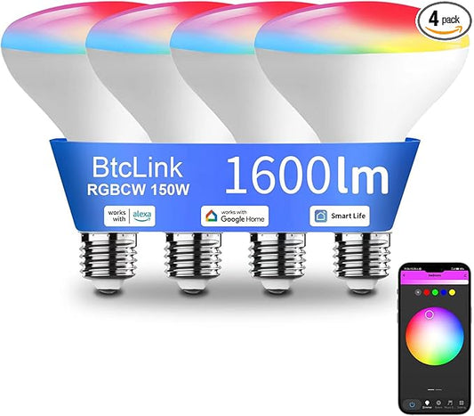 Smart Light Bulbs, 16W 150W Equivalent 1600 Lumens 2700K-6500K Tunable BR30 WiFi Color Changing Light Bulb Works with Alexa Google,Recessed Alexa Light Bulb,Dimmable Flood Smart Bulb,4 Pack