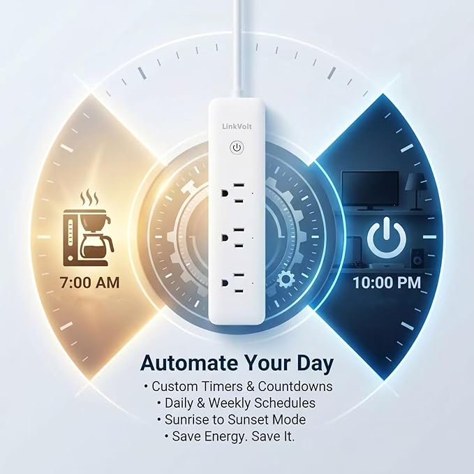 LINKVOLT Smart Power Strip WiFi Surge Protector Alexa Google Home Voice Control Outlet Extender for Home Office 3AC 15A 1875W 2.4GHz Voice Control