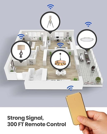 Zoiinet Remote Control Outlet Plug Switch, Buckle Design & Removable Wireless Light Switch, 1500W On Off for Household Appliances, 300 ft, No Wiring No WiFi, Programmable, Golden