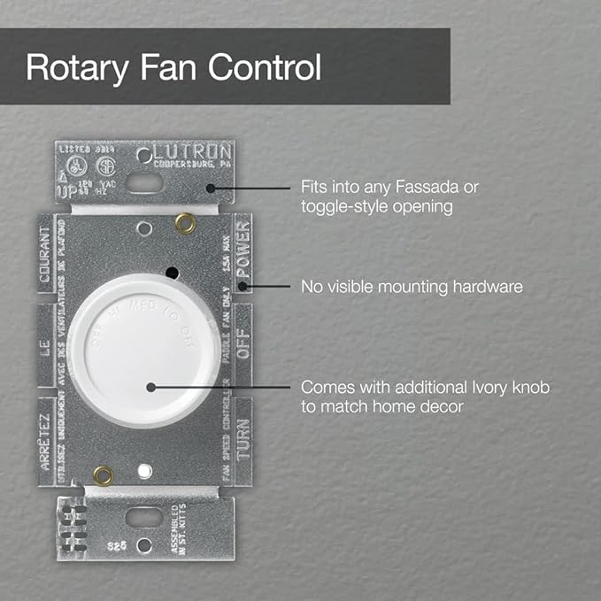 Lutron FSQ-2FH-DK Electronics Rotary On/Off Fan-Speed Control, White (Pack of 2)