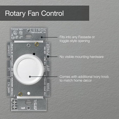 Lutron FSQ-2FH-DK Electronics Rotary On/Off Fan-Speed Control, White (Pack of 2)