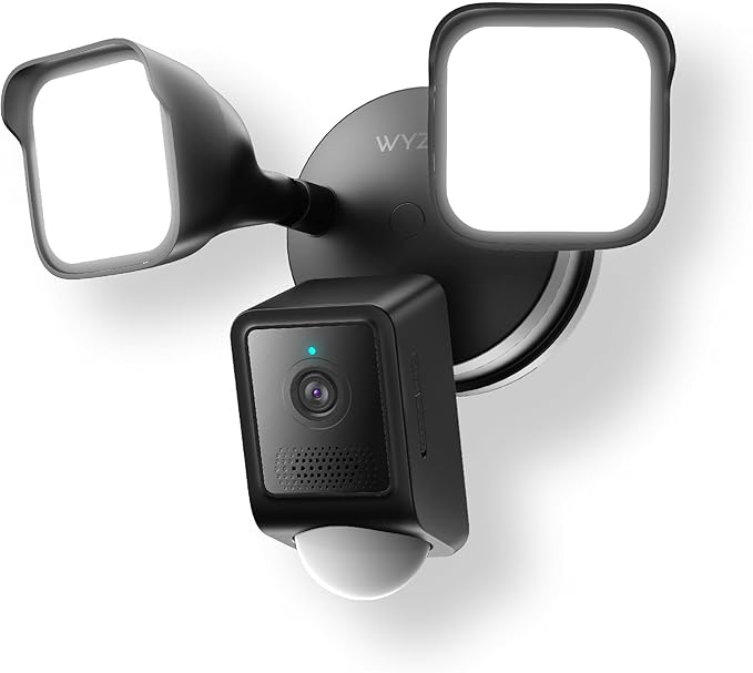 WYZE Floodlight Camera v2, 2800-Lumen LEDs, 2K HD Outdoor Security Camera, 160° Wide View, Motion Activated Light, 105dB Siren, Cloud & Local Storage, Color Night Vision, Wired (Renewed), Black