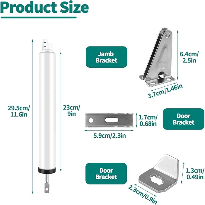 Screen and Storm Door Closer Kit, Heavy Duty Pneumatic Screen and Storm Door Closer, Screen and Storm Door Push Button Latch Set Replacement Kit, Adjust Smooth Closing Speed (White)