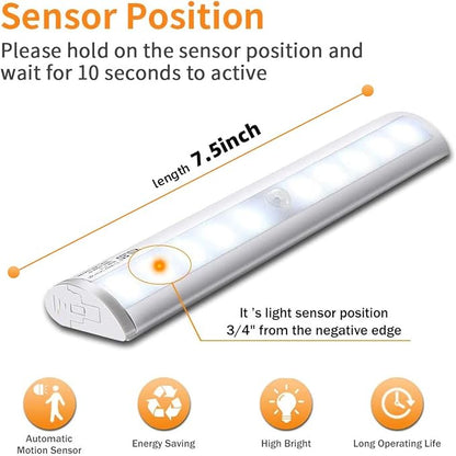KULED 10-led Motion Auto Sensing LED Light, Battery Powered DIY Stick-on Under Cabinet Anywhere Portable Wireless with Magnetic Tape Strip Night Light 3 Pack