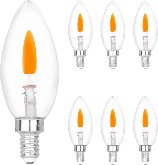 HEWA-Tech E12 Base (Miniature Screw) C35 Flame Tip Flicker Bulbs - Crystal Clear Candle Light with Orange Glow Effect for Halloween， E12 Non-Dimmable Chandelier Replacement Bulbs, 6-Pack