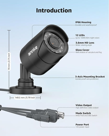 ANNKE 1080p Security Camera 4-in-1 CCTV Bullet Wired Cam, AHD/TVI/CVI/CVBS
