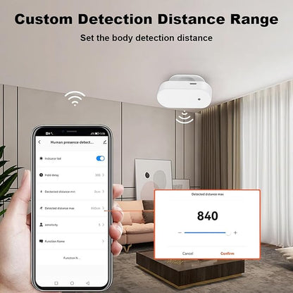 Smart Human Presence Motion Sensor: WiFi Millimeter Wave Radar Detector with Light Sensor, High Sensing Human Body Exists Sensor for Home Automation, Compatible with Alexa/Smart Life/Tuya