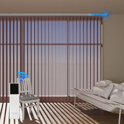 Motorized Sheer Vertical Blinds with Remote, Light Filtering Vertical Blind Sliding Door Blinds Remote Control Blinds for Sliding Glass Door Customize, Texture Brown