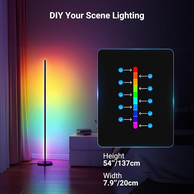NEEWER NF04 RGB IC W Smart Floor Lamp NEW Version, 1000lm LED Corner Light Compatible with Google Alexa, APP/AI Design/Music Sync/16 Million Color Living Room Bedroom Home Decor Ambient Lighting