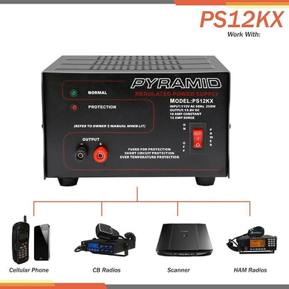 Pyramid Bench Power Supply | AC-to-DC Power Converter | 10 Amp Power Supply (PS12KX)
