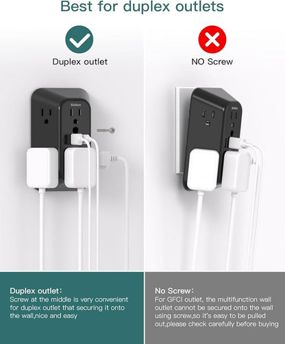 Addtam 6-Outlet Extender Surge Protector, Multi Plug Wall Outlet with 4 USB Wall Charger(PD 30W), Plug Extension Outlet with 1800J, Outlet Splitter Power Strip for Home Office, Black