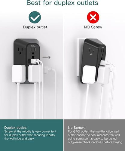 Addtam 6-Outlet Extender Surge Protector, Multi Plug Wall Outlet with 4 USB Wall Charger(2 USB C Ports), Plug Extension Outlet with 1800J, Outlet Splitter Power Strip for Home Office, 2 Pack, Black