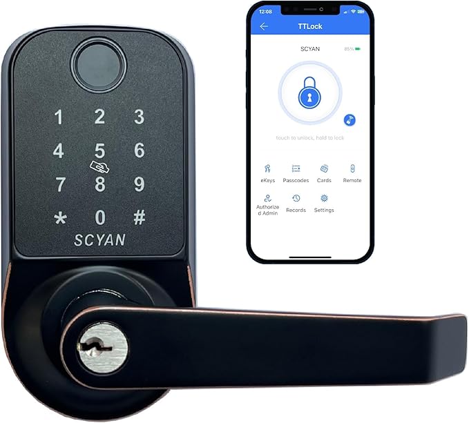 Scyan X1 Smart Biometric Lock - 5-in-1 Fingerprint & Touchscreen, Auto-Locking for Home, Office and Airbnb (Oil-Rubbed )