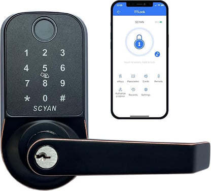 Scyan X1 Smart Biometric Lock - 5-in-1 Fingerprint & Touchscreen, Auto-Locking for Home, Office and Airbnb (Oil-Rubbed )