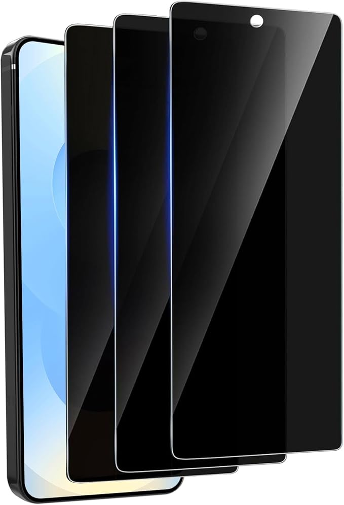 3 Pack Privacy Screen Protector for Samsung Galaxy S24 Plus Tempered Ultra-Thin Glass with 9H, Anti Scratch, Bubble Free [Support Fingerprint Unlock] Black