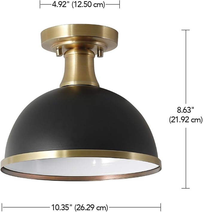 Globe Electric 60461 1-Light Semi-Flush Mount Light, Matte Black, Matte Brass Accents, Modern Ceiling Light Fixture for Hallway, Dining Room, Bedroom, or Living Room, Dimmer Switch Compatible