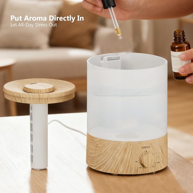 AZEUS 3.5L Cool Mist Humidifier with 7-Color Night Light, Woodgrain