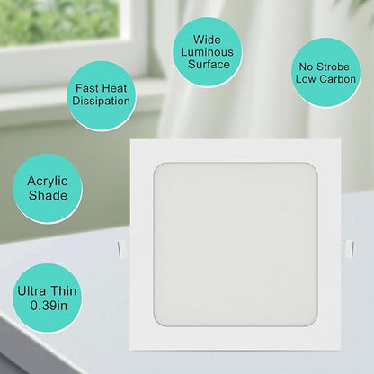 Aolyty 9W Ultra Thin LED Ceiling Panel Light 6.02" Recessed Square Downlight for Home, Office, Mall, Low Energy Consumption Non Dimmable 3000K