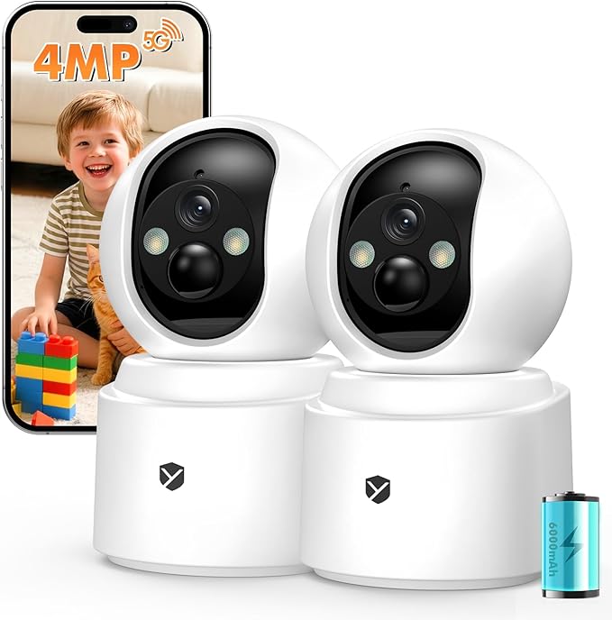 Indoor Camera Pet Camera, 2.5K 4MP Wireless Cat Camera with Phone App, 355° Pan Tilt, Color Night Vision, 2.4/5GHz WiFi, Motion Alerts, 2-Way Audio for Dog Elderly Baby Cat Home (2 Pack)